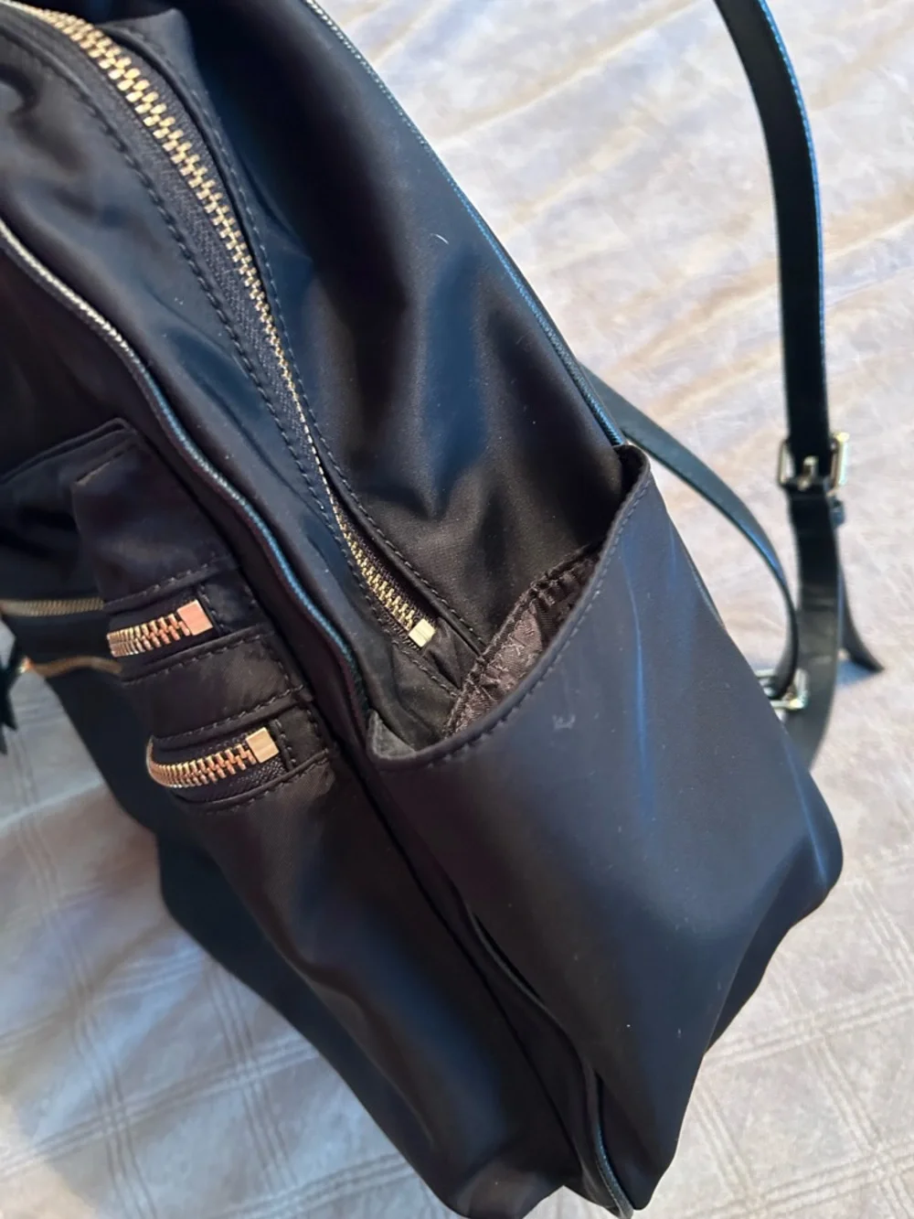 kate spade Black Nylon Backpack with Gold Hardware